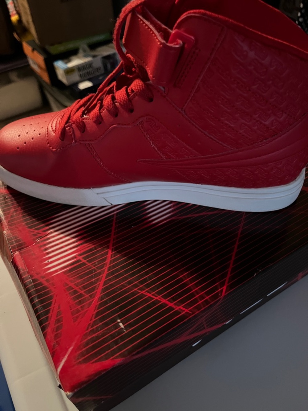 Fila Men's Red High-Top Sneakers with White Sole